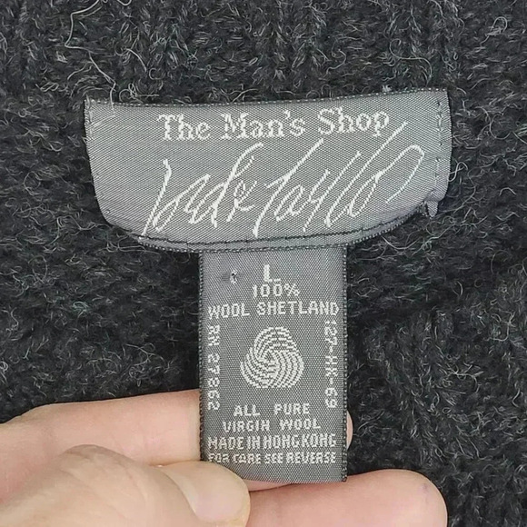 Vintage Lord & Taylor Men's L 100% Wool Shetland Crewneck Sweater Gray  7PT - Picture 4 of 7
